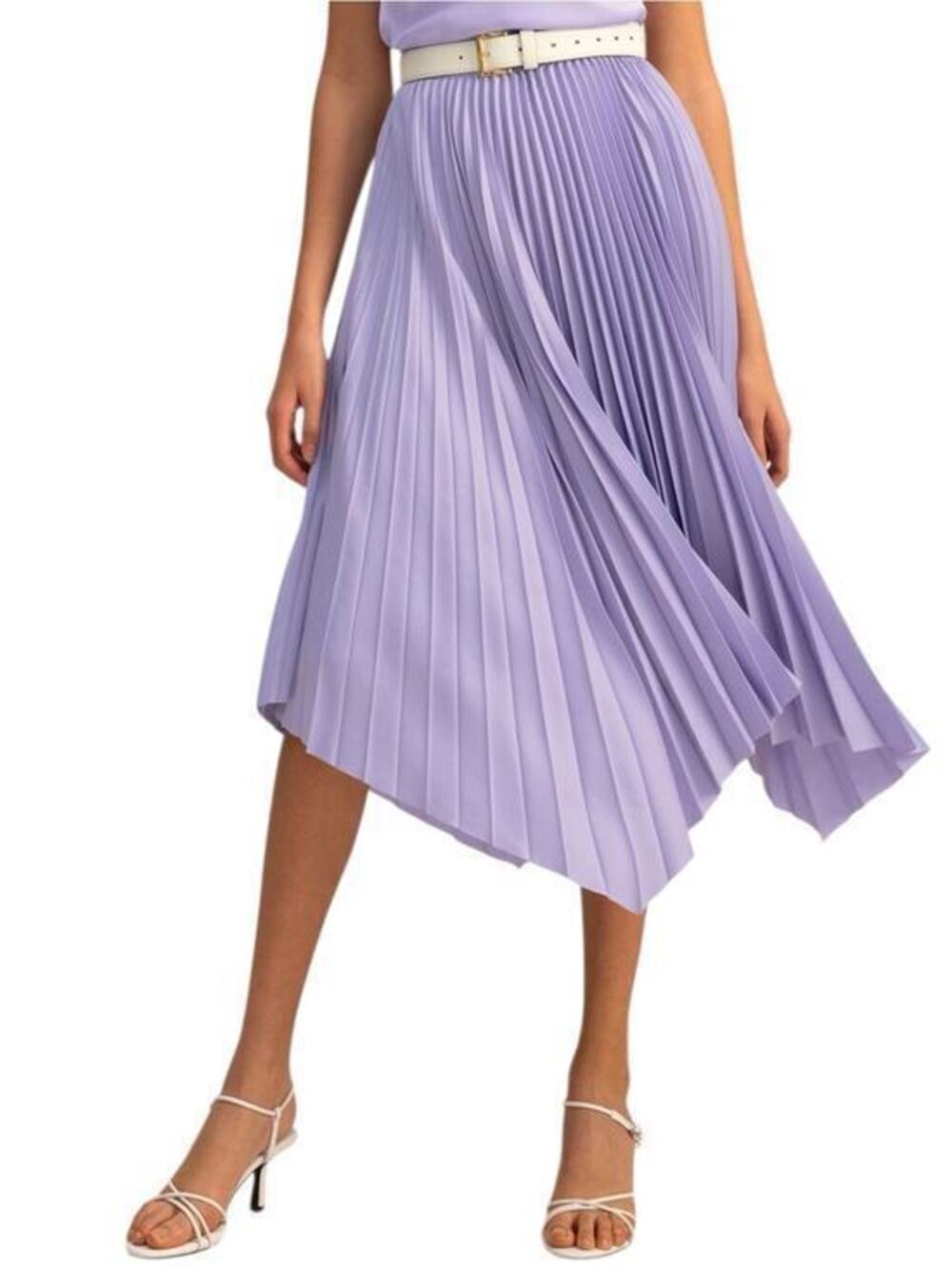 Lilysilk Women’s Size M Lavender Purple Handkerchief Hem Pleated Midi Skirt